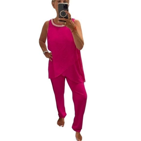 Marina Pink Overlay Embellished Sleeveless Jumpsuit.Size 10 - Picture 1 of 15